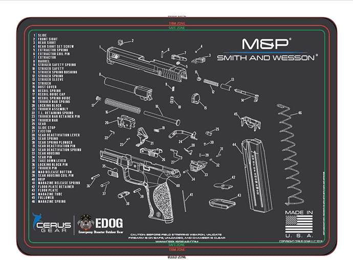 Smith & Wesson S&W M&P Cerus Gear Schematic (Exploded View) Heavy Duty Pistol Cleaning 12x17 Padded Gun-Work Surface Protector Mat Solvent & Oil Resistant