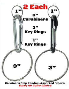 EDOG USA Carabiners Straps Keyrings | Carabiners | Two (2) 3” Assorted Color | Aluminum | Snaplink | (4) Split Ring Key Rings (2) Jumbo XXXL 3” & (2) 1” | D Shape | Extra Large Capacity