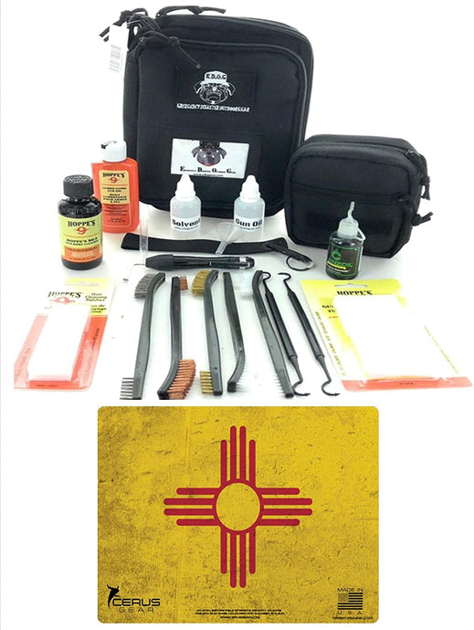 RangeMaster Elite EDC Bag Gun Cleaning Kit- New Mexico State Flag Honor & Pride Pistol Mat & with Hoppes Gun Oil No.9 Solvent & Patches Clenzoil CLP 10 Pc Cleaning Accessories Set