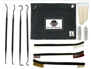 EDOG 19 PC Gun Rifle Pistol Cleaning Essentials Organizer Bag | Double Ended Brush & Picks | 4 Nylon Picks | 3 7” Brushes | Cotton Swabs | Empty Oil or Solvent Bottles