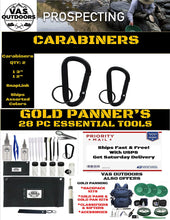 Load image into Gallery viewer, Gold Panning Kit Supplies. Accessories &amp; Organizer Bags-28 Pc Prospecting Equipment For Extracting Gold From Black Sand Paydirt In Your Plastic Gold Pan. Snuffer To Place Into A Glass Vial Bottle