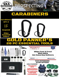 Gold Panning Kit Supplies. Accessories & Organizer Bags-28 Pc Prospecting Equipment For Extracting Gold From Black Sand Paydirt In Your Plastic Gold Pan. Snuffer To Place Into A Glass Vial Bottle