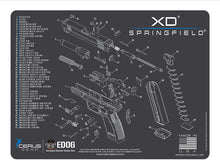 Load image into Gallery viewer, Range Warrior 27 Pc Gun Cleaning Kit - Compatible with Springfield Armory XD - Schematic (Exploded View) Mat .22 9mm - .45 Kit