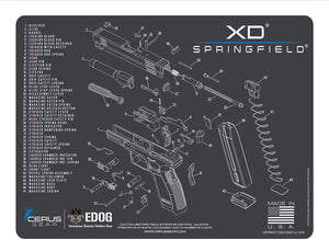 Range Warrior 27 Pc Gun Cleaning Kit - Compatible with Springfield Armory XD - Schematic (Exploded View) Mat .22 9mm - .45 Kit