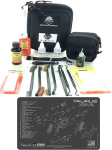 RangeMaster Elite EDC Bag Gun Cleaning Kit- Compatible for Taurus Model 85 - Schematic Mat (Exploded View) with Hoppes Gun Oil No.9 Solvent & Patches Clenzoil CLP 10 Pc Cleaning Accessories Set