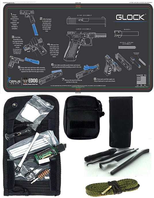 EDOG USA Pistolero 14 Pc 9MM.38 & .357 Pc Gun Cleaning Kit - Compatible for All Glock Pistols - Instructional Step by Step Pistol Mat, Pistolero Caliber Specific 9 MM, 38 & 357