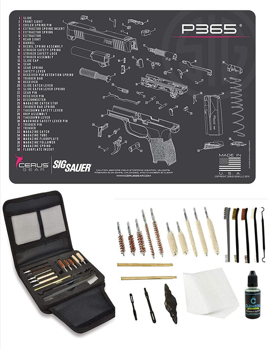 EDOG Gunslinger 20 PC Gun Cleaning Kit - Pistol Mat Compatible with Sig Sauer P365- Ladies Ping Trim - Schematic (Exploded View) Mat, Gunslinger Universal .22 .38 .357 9mm .40 & .45 Caliber Kit