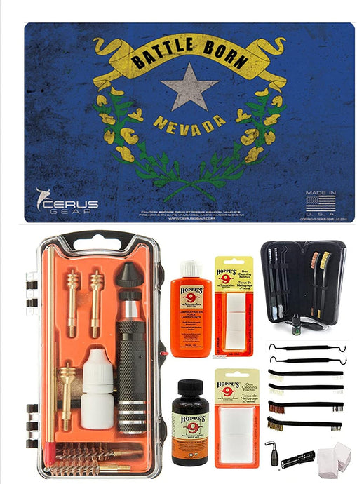 EDOG USA Outlaw 28 Pc Pistol Cleaning Kit - Nevada State Flag Honor & Pride Pistol Mat &RangeMaster Elite .22 to .45 & Tac Pak Pistol Cleaning Essentials Kit