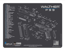 Load image into Gallery viewer, Walther P99 Cerus Gear Schematic (Exploded View) Heavy Duty Pistol Cleaning 12x17 Padded Gun-Work Surface Protector Mat Solvent &amp; Oil Resistant