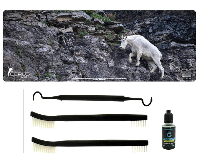EDOG Mountain Goat Wildlife Series 700 5 Pc Schematic (Exploded View) Heavy Duty Rifle Cleaning 12”x 36” Padded Gun-Work Surface Protector Mat Solvent & Oil Resistant & 4 Pc Cleaning Essentials