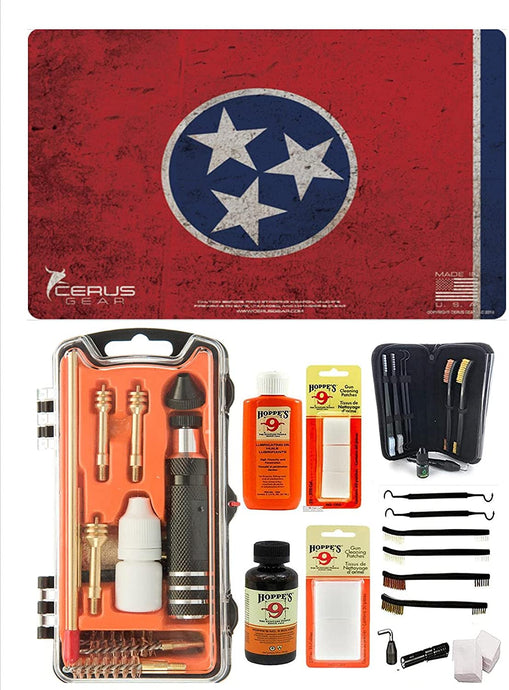 EDOG USA Outlaw 28 Pc Pistol Cleaning Kit - Tenesse State Flag Honor & Pride Pistol Mat & Calibers 9MM to .45 & Tac Pak Pistol Cleaning Essentials Kit