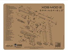 Load image into Gallery viewer, Range Warrior 27 Pc Gun Cleaning Kit - Compatible with Springfield Armory XDs Mod2 Tan - Schematic (Exploded View) Mat .22 9mm - .45 Kit