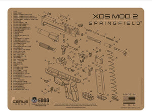 EDOG Gunslinger 20 PC Gun Cleaning Kit - Pistol Mat Compatible with Springfield Armory XDs Mod2 Tan - Schematic (Exploded View) Mat, Gunslinger Universal .22 .38 .357 9mm .40 & .45 Caliber Kit