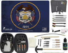 Load image into Gallery viewer, EDOG Premier 30 Pc Gun Cleaning System - Utah State Flag Handgun Honor &amp; Pride Pistol Mat &amp; Range Warrior .22 .38 .357 9MM .45 Gun Cleaning Kit &amp; 12 PC Tac Book Cleaning Essentials Kit
