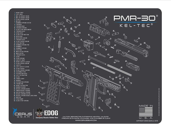 Kel-Tec PMR-30 Cerus Gear Schematic (Exploded View) Heavy Duty Pistol Cleaning 12x17 Padded Gun-Work Surface Protector Mat Solvent & Oil Resistant