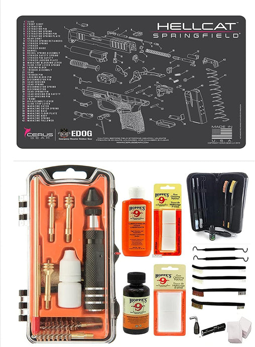 EDOG USA Outlaw 28 Pc Pistol Cleaning Kit - Compatible for Springfield Armory Hellcat - Ladies Pink Trim Schematic (Exploded View) Mat, Calibers 9MM to .45 & Tac Pak Pistol Cleaning Essentials Kit