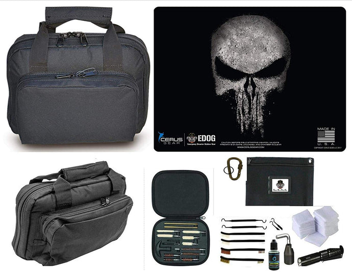 EDOG Reaper Distressed Promat & 11.5″ Double Gun Range Bag, Soft Padded & Compact & 28 PC Cleaning Essentials & Pro Mat Kit