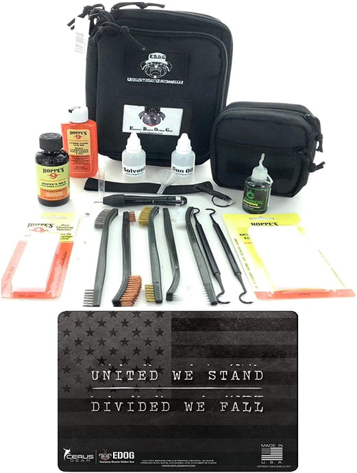 RangeMaster Elite EDC Bag Gun Cleaning Kit- United We Stand Honor & Pride Pistol ProMat, with Hoppes Gun Oil No.9 Solvent & Patches Clenzoil CLP 10 Pc Cleaning Accessories Set
