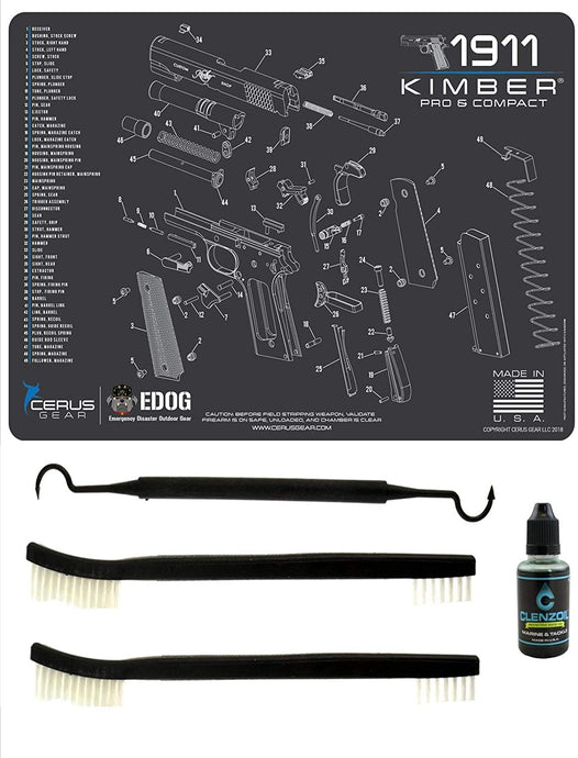 EDOG Kimber 1911 PRO & Compact Cerus Gear Schematic Exploded View Heavy Duty Pistol Cleaning 12x17 Padded Gun-Work Surface Protector Mat Solvent Oil Resistant & 3 PC Cleaning Essentials & Clenzoil