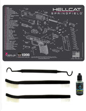 Load image into Gallery viewer, EDOG Ladies Hellcat Pink Trim 5 PC Schematic (Exploded View) Heavy Duty Pistol Cleaning 12x17 Padded Gun-Work Surface Protector Mat Solvent &amp; Oil Resistant &amp; 3 PC Cleaning Essentials &amp; Clenzoil