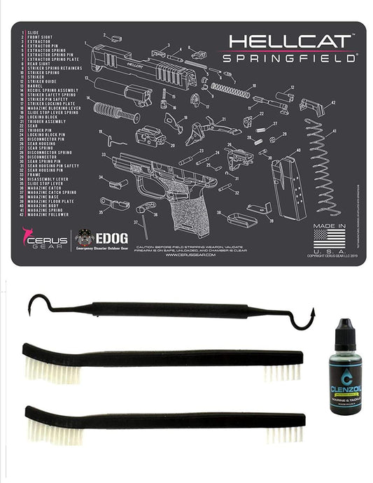 EDOG Ladies Hellcat Pink Trim 5 PC Schematic (Exploded View) Heavy Duty Pistol Cleaning 12x17 Padded Gun-Work Surface Protector Mat Solvent & Oil Resistant & 3 PC Cleaning Essentials & Clenzoil
