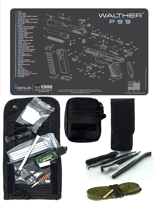 EDOG USA Pistolero 14 Pc 9MM.38 & .357 Pc Gun Cleaning Kit - Compatible for Walther P99 - Schematic (Exploded View) Mat, Pistolero Caliber Specific 9 MM, 38 & 357