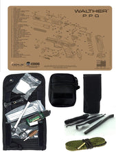 Load image into Gallery viewer, EDOG USA Pistolero 14 Pc 9MM.38 &amp; .357 Pc Gun Cleaning Kit - Compatible for Walther PPQ - Tan - Schematic (Exploded View) Mat, Pistolero Caliber Specific 9 MM, 38 &amp; 357