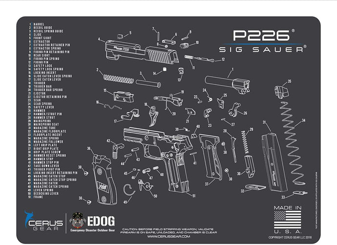 Sig Sauer P226 - Schematic (Exploded View) Heavy Duty Pistol Cleaning 12x17 Padded Gun-Work Surface Protector Mat Solvent & Oil Resistant