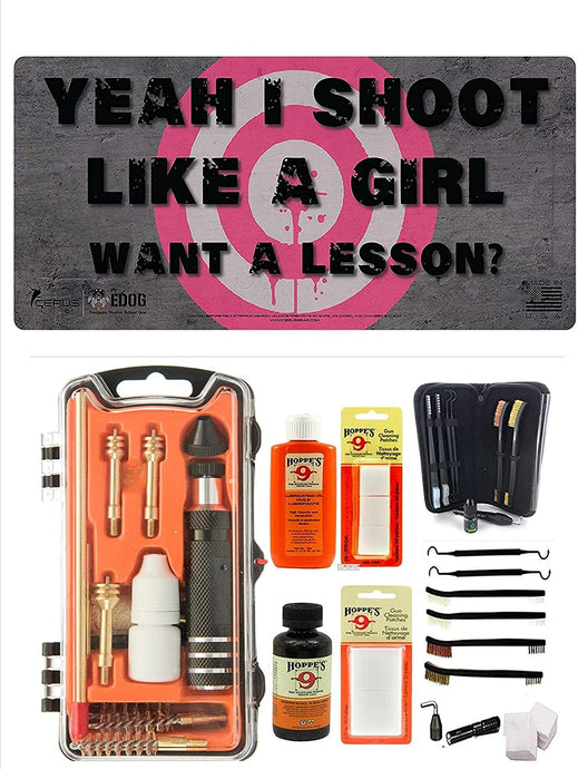 EDOG USA Outlaw 28 Pc Pistol Cleaning Kit - Ladies Shoot Like a Girl Lifestyle Pistol Mat Mat, Calibers 9MM to .45 & Tac Pak Pistol Cleaning Essentials Kit