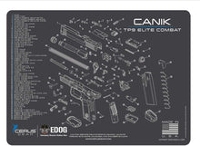 Load image into Gallery viewer, Canik TP 9 EliteCombat Gun Cleaning Mat - Schematic (Exploded View) Diagram Compatible with Canik TP9 Elite Combat Pistol 3 mm Padded Pad Protect Your Firearm Magazines Bench Table Top Oil Solvent Resistant