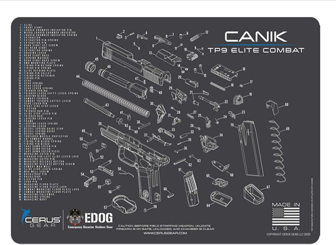 Canik TP 9 EliteCombat Gun Cleaning Mat - Schematic (Exploded View) Diagram Compatible with Canik TP9 Elite Combat Pistol 3 mm Padded Pad Protect Your Firearm Magazines Bench Table Top Oil Solvent Resistant
