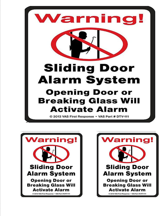 2 Home Apartment Security Alarm System Sliding Door Decal Stickers - 4x4 In. Surface Mount Commercial Grade Vinyl Scratch & Fade Resistant Sliding Door Alarm & Glass Break Deterrence Decals #111