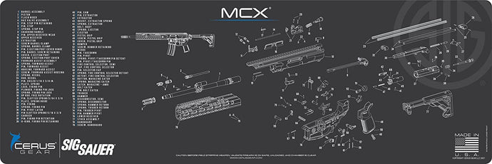 Sig MCX  Rifle Cleaning Mat - Schematic (Exploded View)  12X36 Padded Gun-Work Surface Protection Mat Solvent & Oil Resistant