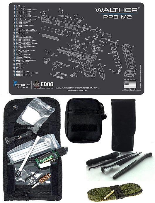 EDOG USA Pistolero 14 Pc 9MM.38 & .357 Pc Gun Cleaning Kit - Compatible for Walther PPQ Mod 2 - Schematic (Exploded View) Mat, Pistolero Caliber Specific 9 MM, 38 & 357