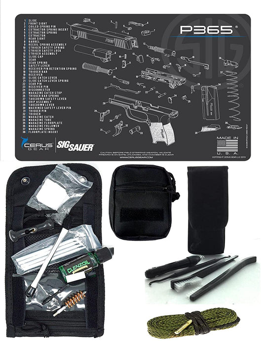 EDOG USA Pistolero 14 Pc 9MM.38 & .357 Pc Gun Cleaning Kit - Compatible for Sig Sauer P365 Pistol - Schematic (Exploded View) Mat, Pistolero Caliber Specific 9 MM, 38 & 357