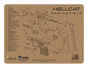 Springfield Armory Hellcat Tan Schematic (Exploded View) Heavy Duty Pistol Cleaning 12x17 Padded Gun-Work Surface Protector Mat Solvent & Oil Resistant
