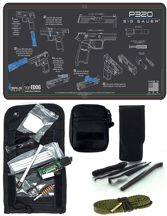 EDOG USA Pistolero 14 Pc 9MM.38 & .357 Pc Gun Cleaning Kit - Compatible for Sig P320 - Instructional Step by Step Pistol Mat, Pistolero Caliber Specific 9 MM, 38 & 357