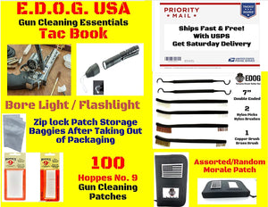 EDOG Premier 30 Pc Gun Cleaning System - Wyomung State Flag Handgun Honor & Pride Pistol Mat & Range Warrior .22 .38 .357 9MM .45 Gun Cleaning Kit & 12 PC Tac Book Cleaning Essentials Kit