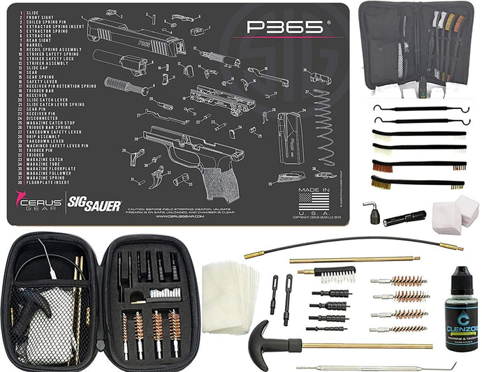 EDOG Premier 30 Pc Gun Cleaning System - Compatible with Sig Sauer P365- Ladies Ping Trim - Schematic (Exploded View) Mat, Range Warrior Universal .22 9mm - .45 Kit & Tac Book Accessories Set