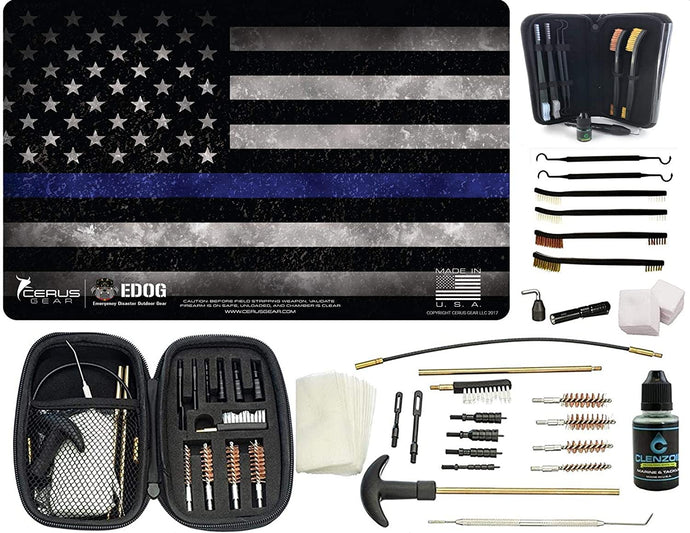 EDOG Thin Blue Line Law Enforcement Promat Pistol Cleaning Mat & Range Warrior Handgun Cleaning Kit & E.D.O.G. Tac Pak Cleaning Essentials