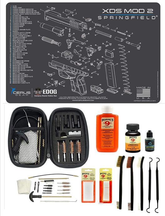 Range Warrior 27 Pc Gun Cleaning Kit - Compatible with Springfield Armory XD Mod 2 - Schematic (Exploded View) Mat .22 9mm - .45 Kit