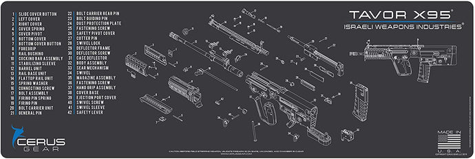 Tavor X95 Bull Pup Cerus Gear Schematic (Exploded View)  12X36 Padded Gun-Work Surface Protection Mat Solvent & Oil Resistant