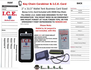 1 EDOG I.C.E. EMERGENCY TRAVEL & MEDICAL ALERT FOLDABLE BUSINESS SIZED TENT CARD