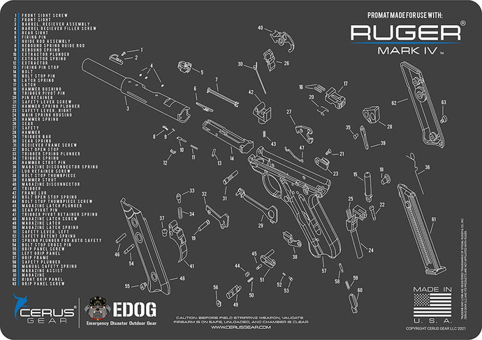 RUGER Mark 4 Gun Cleaning Mat - Schematic (Exploded View) Diagram Compatible with Ruger Mark IV Series Pistol 3 mm Padded Pad Protect Your Firearm Magazines Bench Surfaces Gun Oil Solvent Resistant