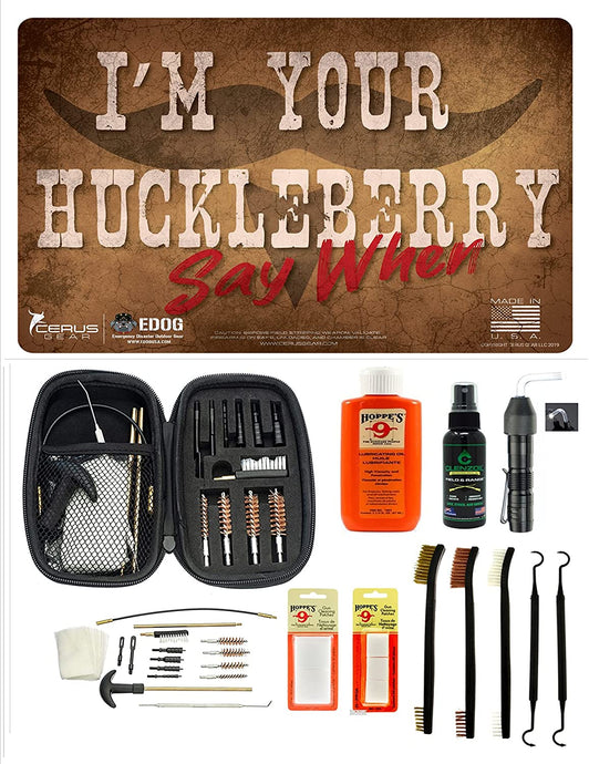 EDOG USA BANDIT 29 Pc Pistol Cleaning System -Featuring Doc Holiday I'm Your Hucklebery Mat, Range Warrior Universal .22 9mm - .45 Kit & Clenzoil CLP & Hoppes Gun Oil & Patchs
