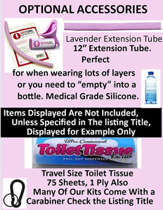 GoGirl Female Urination Device, Lavender Plus Lavender 12” Extension Tube & Black Waterproof fCase for Spills & Splashes Plus LA Fresh Feminine Natural Wipes & Extra Zip Baggies & Carabiner