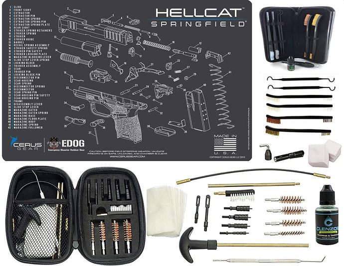EDOG Springfield Armory Hellcat (Exploded View) PPistol Cleaning Mat & Range Warrior Handgun Cleaning Kit & E.D.O.G. Tac Pak Cleaning Essentials