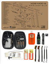 Load image into Gallery viewer, EDOG USA BANDIT 29 Pc Pistol Cleaning System - Compatible with Springfield Armory XDs Mod2 Tan - Schematic (Exploded View) Mat, Range Warrior Universal .22 9mm - .45 Kit &amp; Clenzoil CLP &amp; Hoppes Gun Oil &amp; Patchs