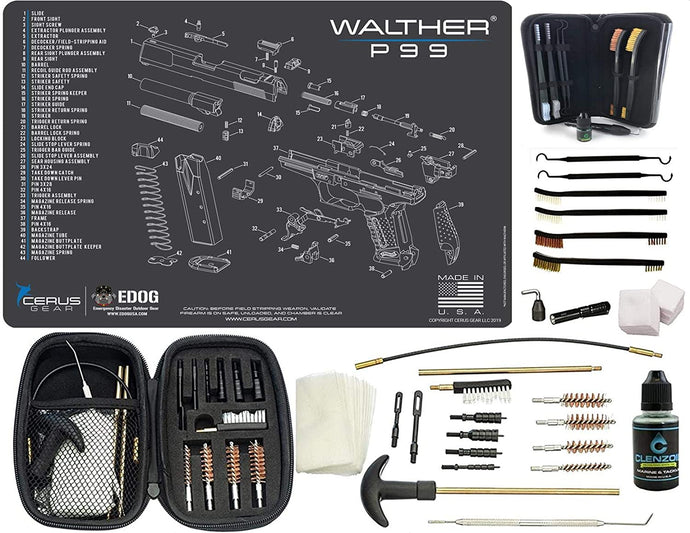 EDOG Walther P99 (Exploded View) PPistol Cleaning Mat & Range Warrior Handgun Cleaning Kit & E.D.O.G. Tac Pak Cleaning Essentials