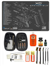 Load image into Gallery viewer, Range Warrior 27 Pc Gun Cleaning Kit - Compatible with Springfield Armory XD - Schematic (Exploded View) Mat .22 9mm - .45 Kit